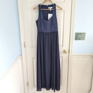 NWT Badgley Mischka Belle women's sleeveless full length blue maxi dress, size 6
